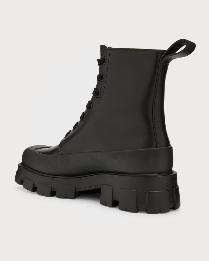 Prada Men's Lug-Sole Leather Combat Boots | Neiman Marcus