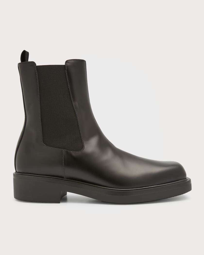 Prada Men's Brushed Leather Chelsea Boots | Neiman Marcus