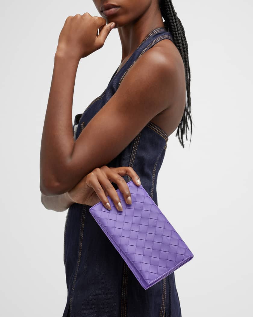 Bottega Veneta Intrecciato Leather Wallet on Strap Purple