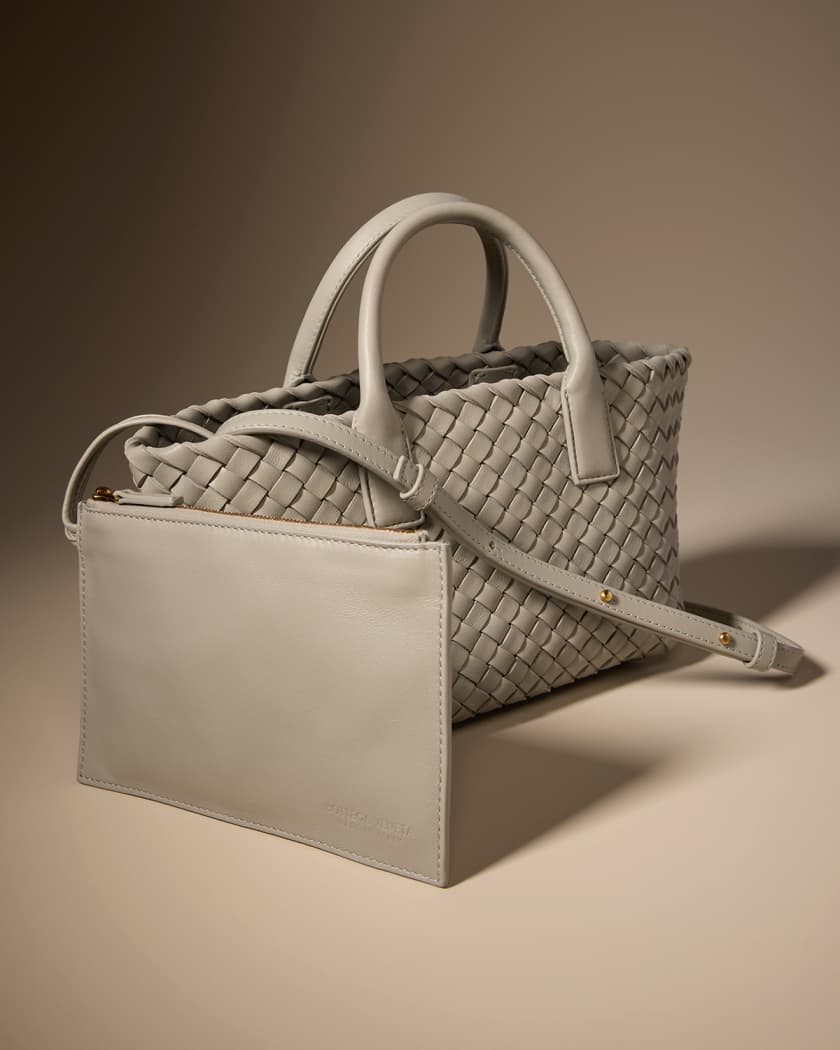 Bottega Veneta Cabat Mini Intrecciato Leather Tote Bag White