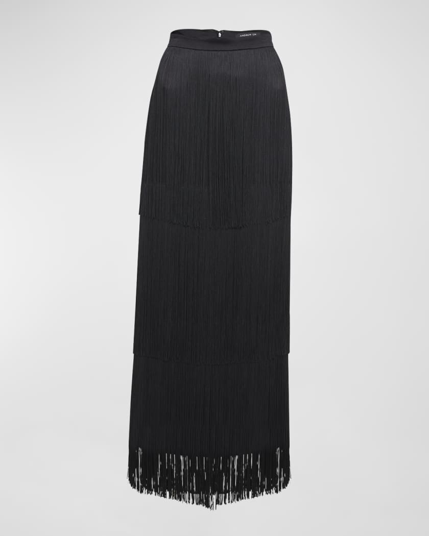 Andrew Gn Tiered Fringe Maxi Skirt Neiman Marcus