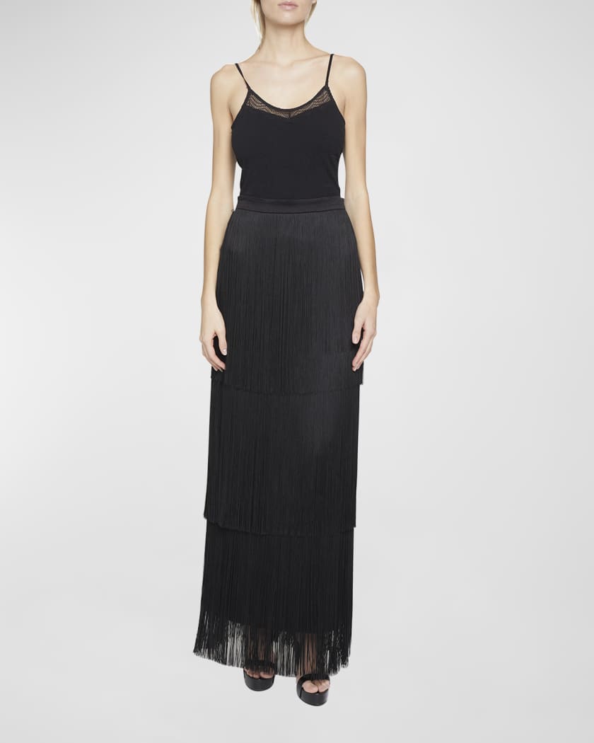 Tiered fringe hotsell maxi skirt