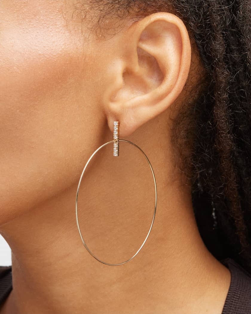 Flawless Diamond Bar Stud Hoop Earrings 60mm