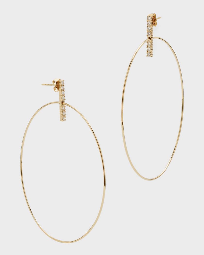 Flawless Diamond Bar Stud Hoop Earrings 60mm