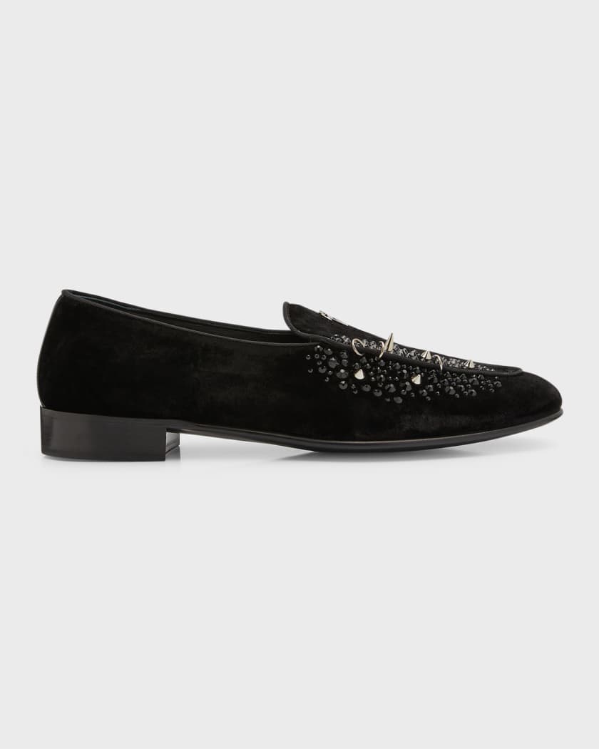 Giuseppe Zanotti Men's Veronica Mixed Stud Velvet Loafers | Neiman