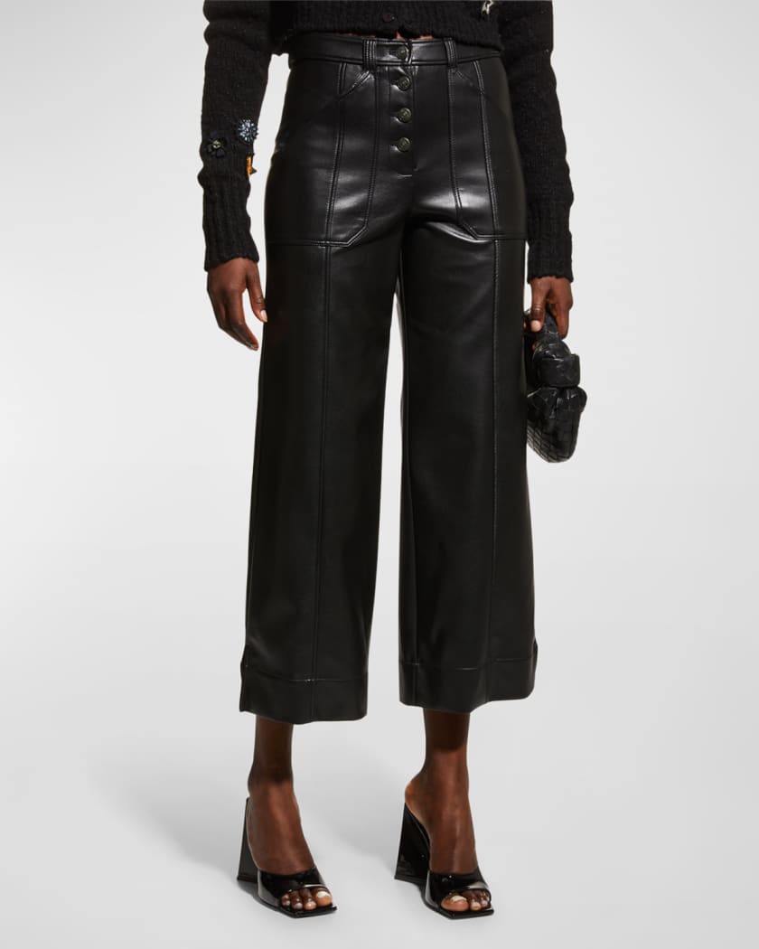 Cropped wide top leg leather pants
