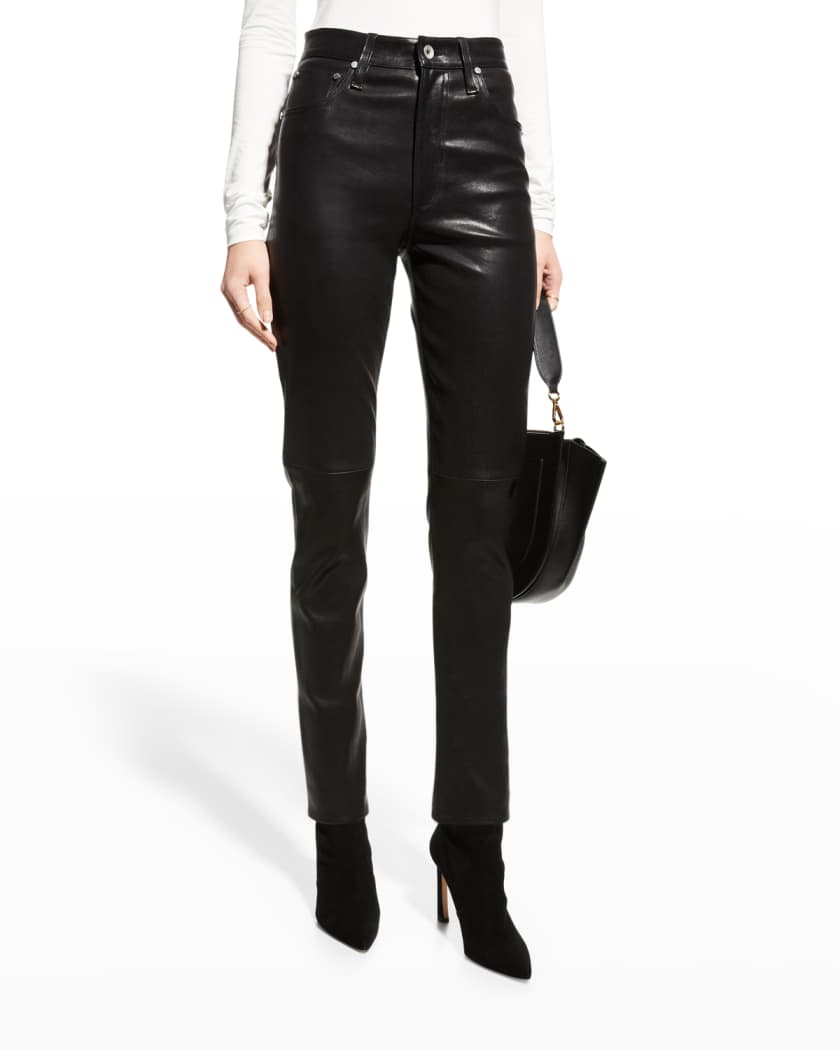 Paneled Straight Leather Pants