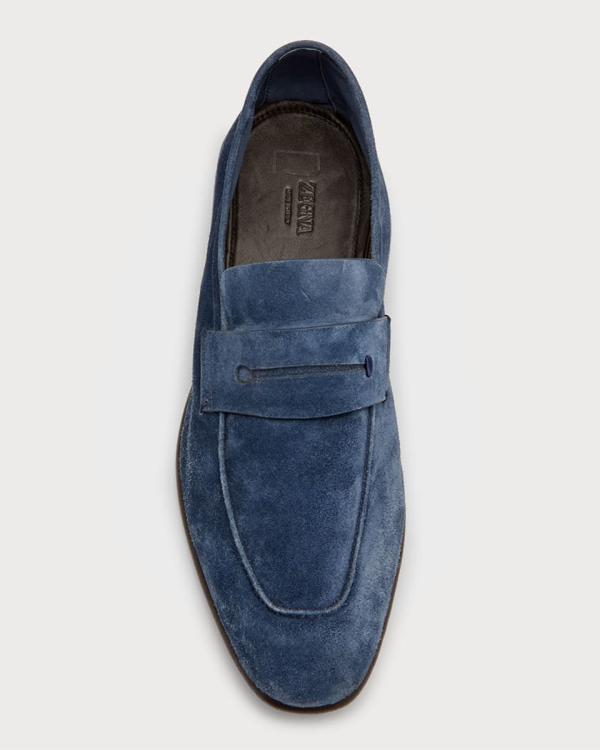 Blue suede penny loafers hotsell