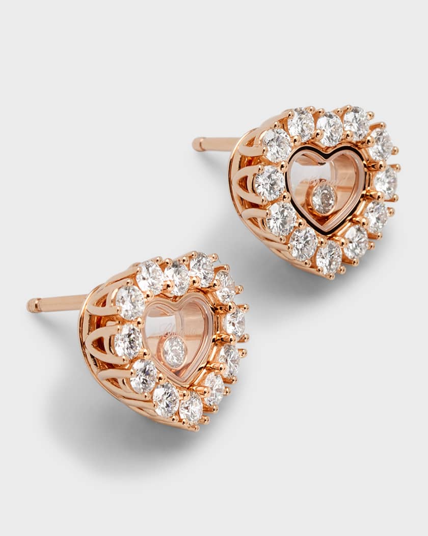 Chopard 18 Karat Gold Happy Diamond Heart Stud Earrings with 3 Floating  Diamonds