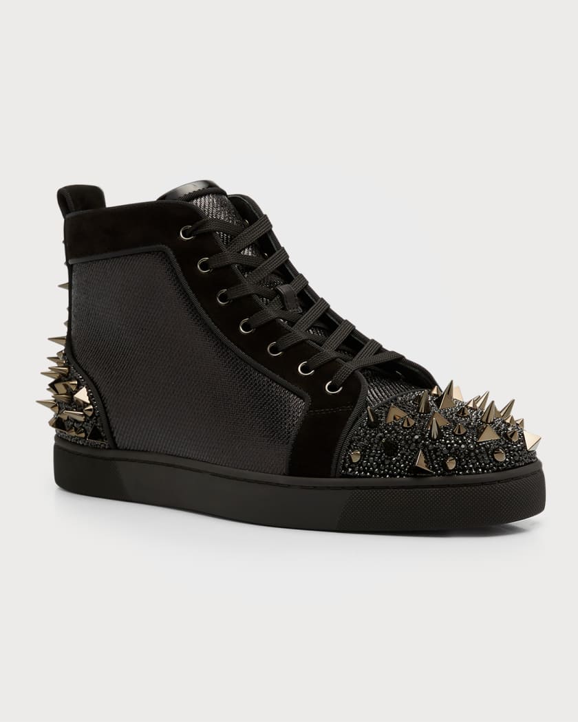 Christian Louboutin Black Leather Louis Spikes High Top Sneakers