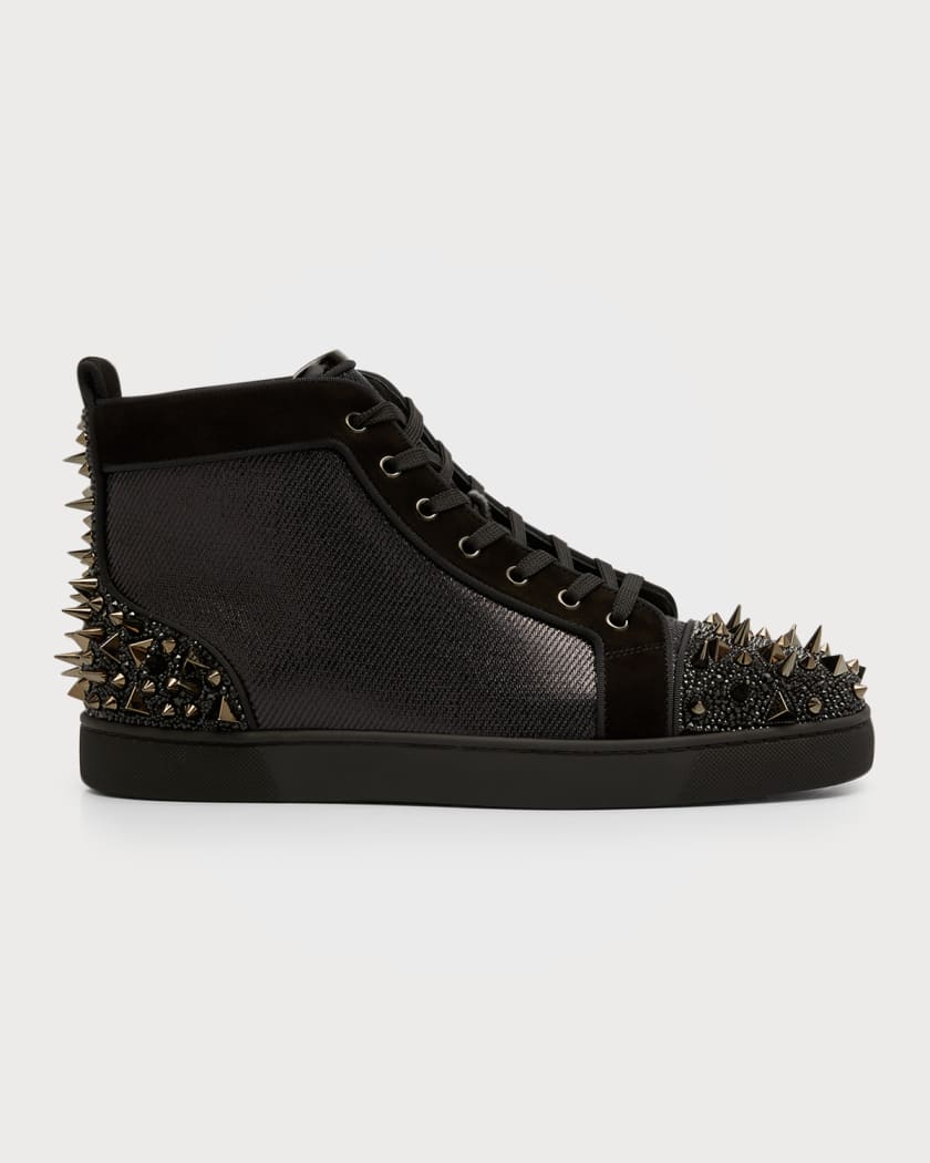 Christian Louboutin Men's Louis Spikes Flat High-Top Sneakers