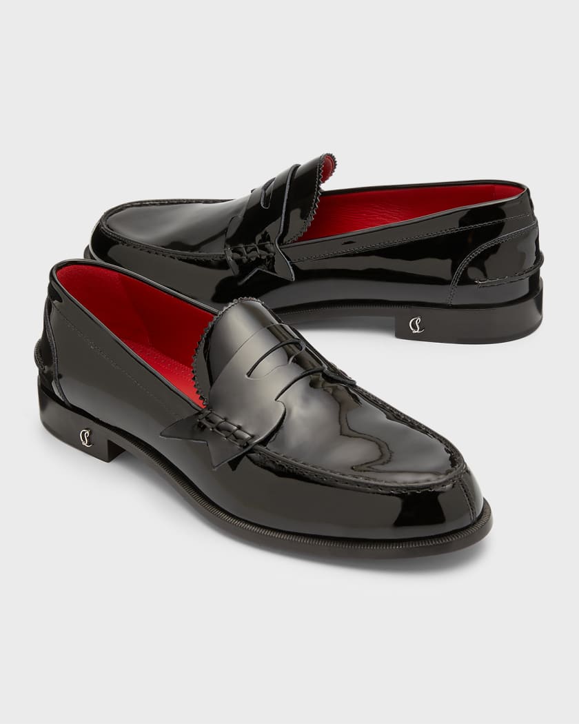 Christian Louboutin No Penny Patent-leather Loafers Black/Lin Loubi
