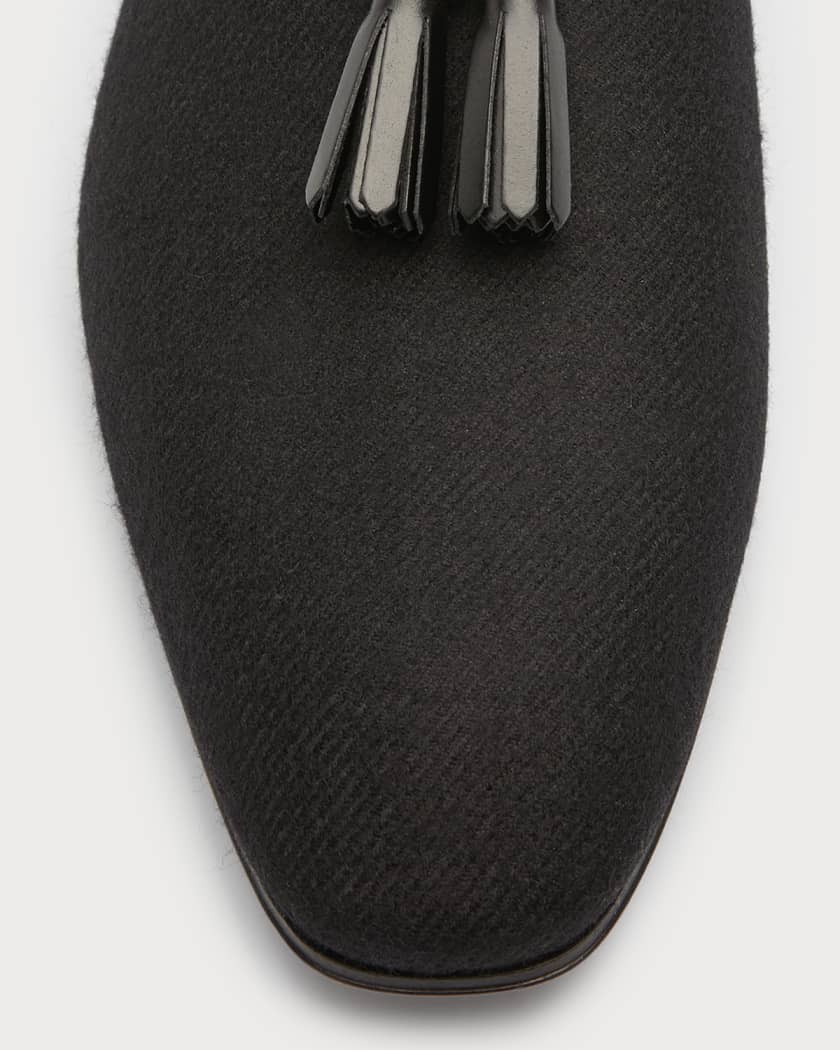 Christian Louboutin Men's Rivalion Leather Tassel Loafers, Black, Men's, 8.5D, Loafers & Slip-Ons