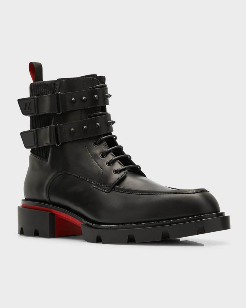 Christian Louboutin Men's Our Fight Zip Leather Combat Boots Black