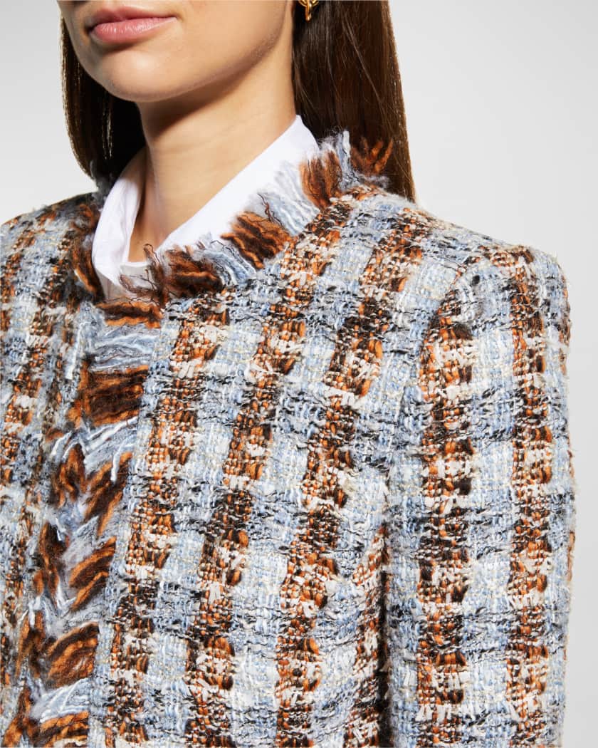 L'Agence Angelina Tweed Open-Front Fringe Blazer | Neiman Marcus L'Agence Angelina Tweed Open-Front Fringe Blazer | Neiman Marcus