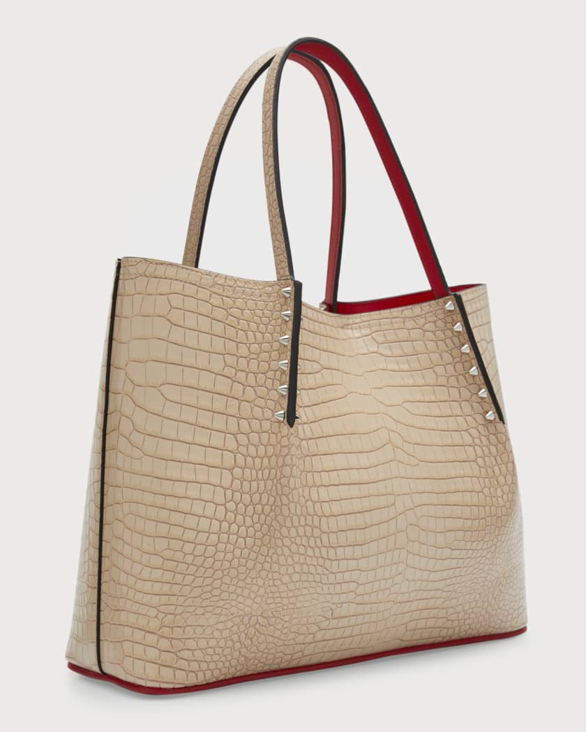 CHRISTIAN LOUBOUTIN Cabarock mini spiked croc-effect glossed-leather tote