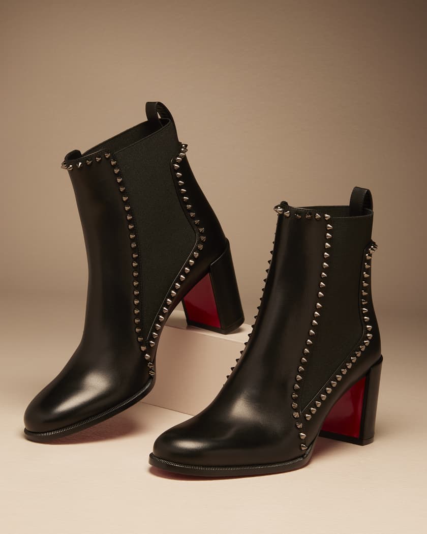 Christian Louboutin Spiked Studded Leather Ankle Bootie Boots 37.5