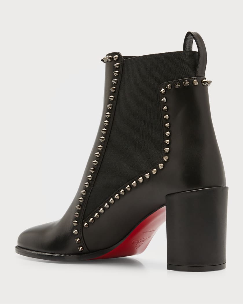 Christian Louboutin Taupe Leather Spiked Red Sole Pull On Chelsea Boots,  W’s 35