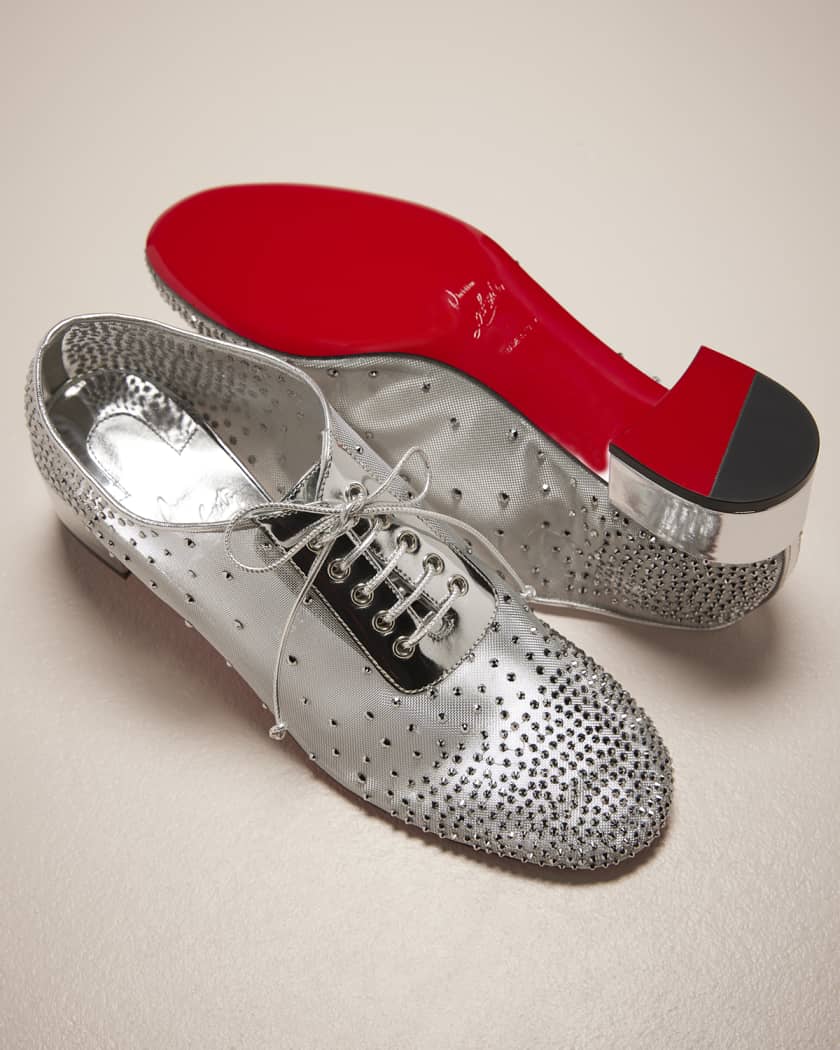 Silver red store bottom loafers