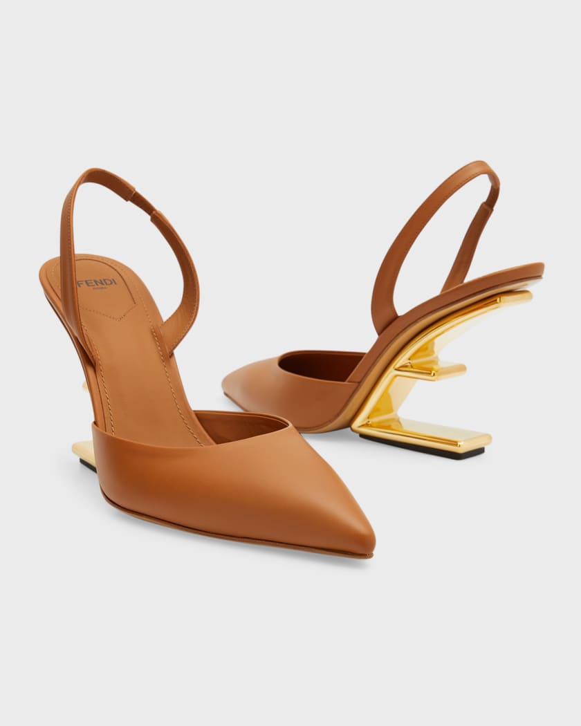 FENDI leather slingback pumps - Brown