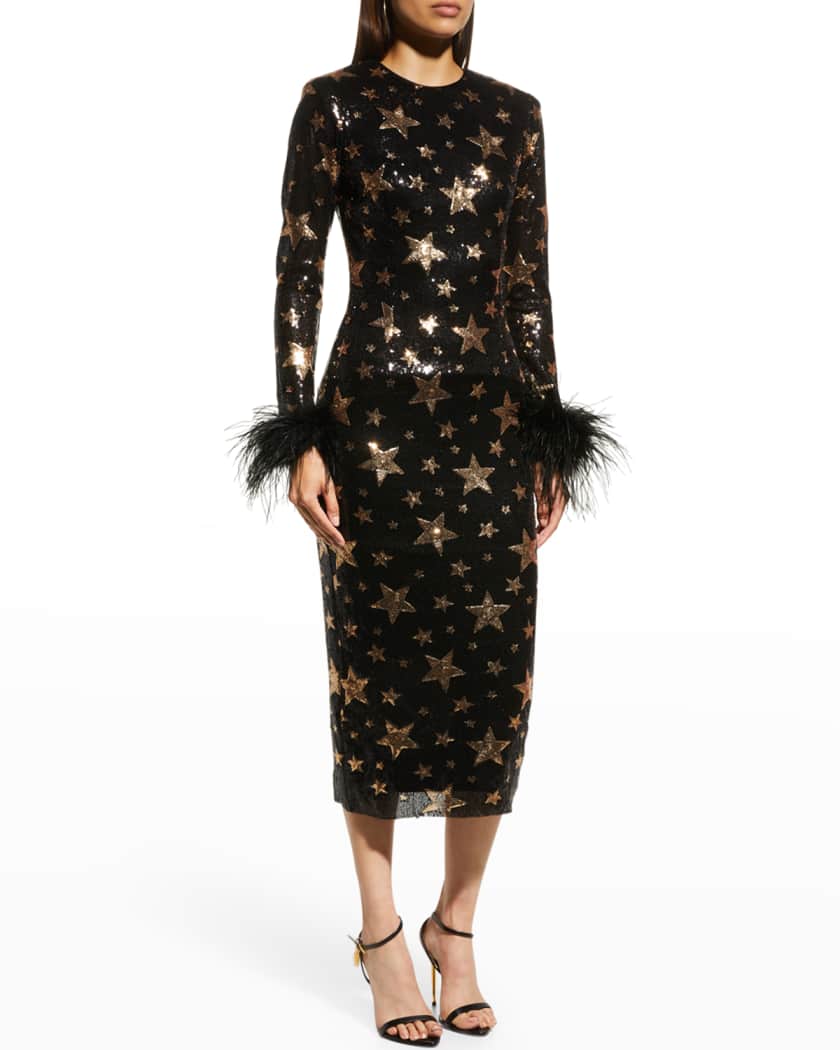 NEW ARRIVALS Veronique Sequin Feather-Trim Dress | Neiman Marcus