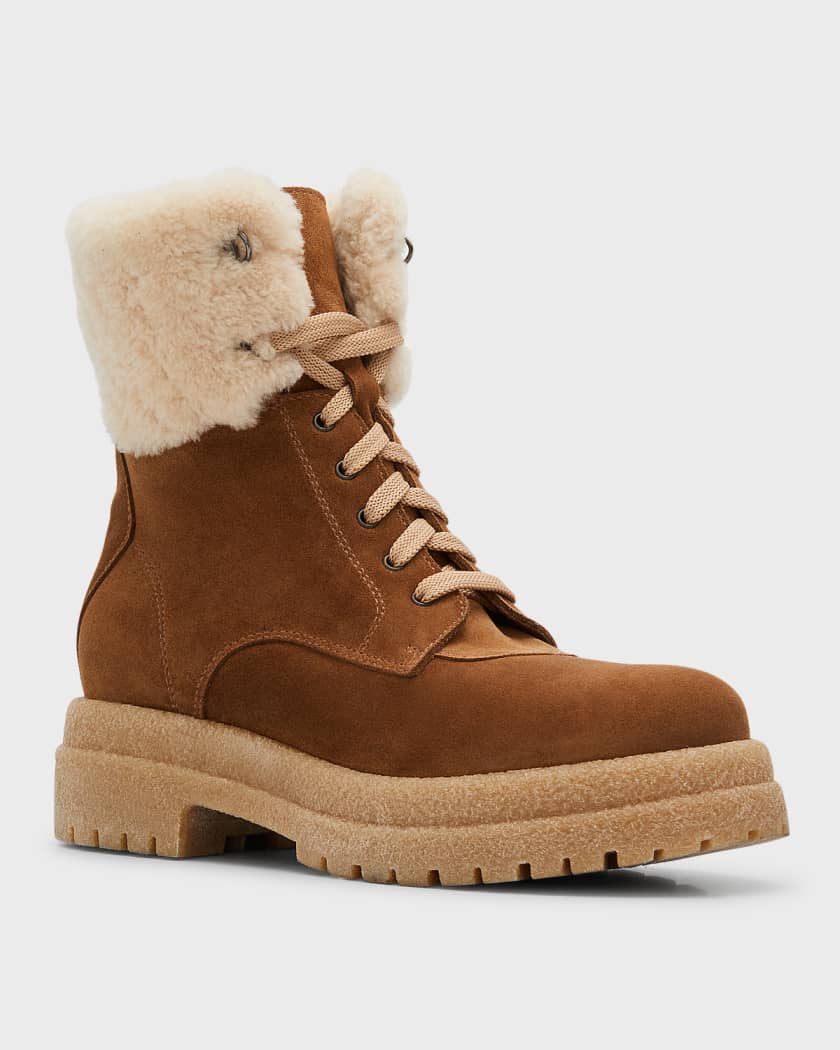 La Canadienne Victor Waterproof Suede & Shearling Combat Booties | Neiman  Marcus