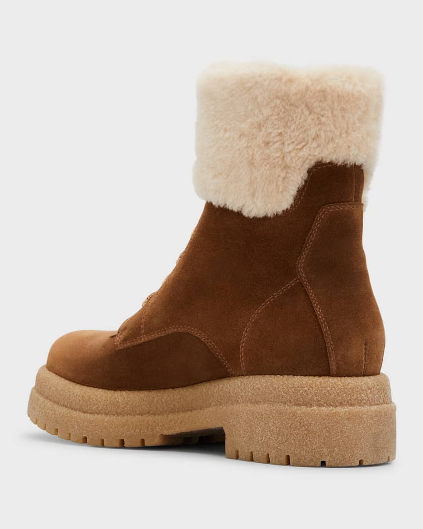 La Canadienne Victor Waterproof Suede & Shearling Combat Booties | Neiman  Marcus