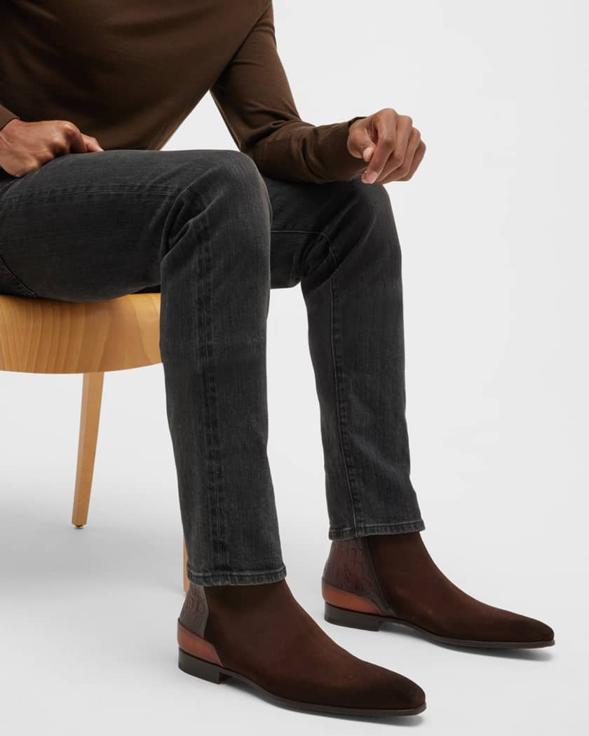 Hen raken Robijn Magnanni Men's Croc-Embossed Heel Velvet Zip Ankle Boots | Neiman Marcus