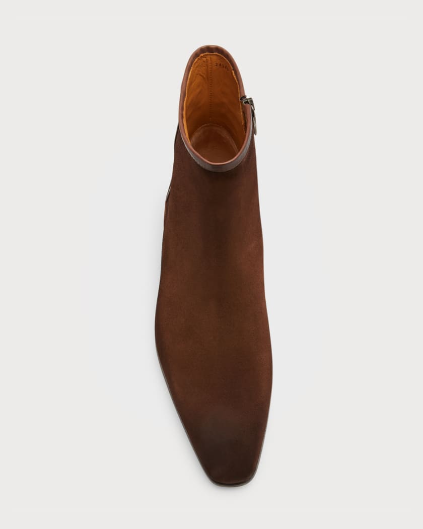 Magnanni Croc-Embossed Heel Velvet Zip Ankle Boots | Neiman Marcus