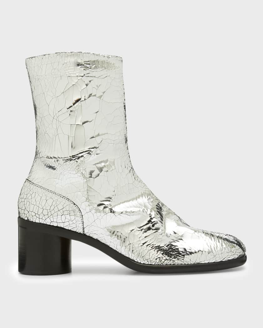 Men's Cracked Metallic Leather Split-Toe Ankle Boots