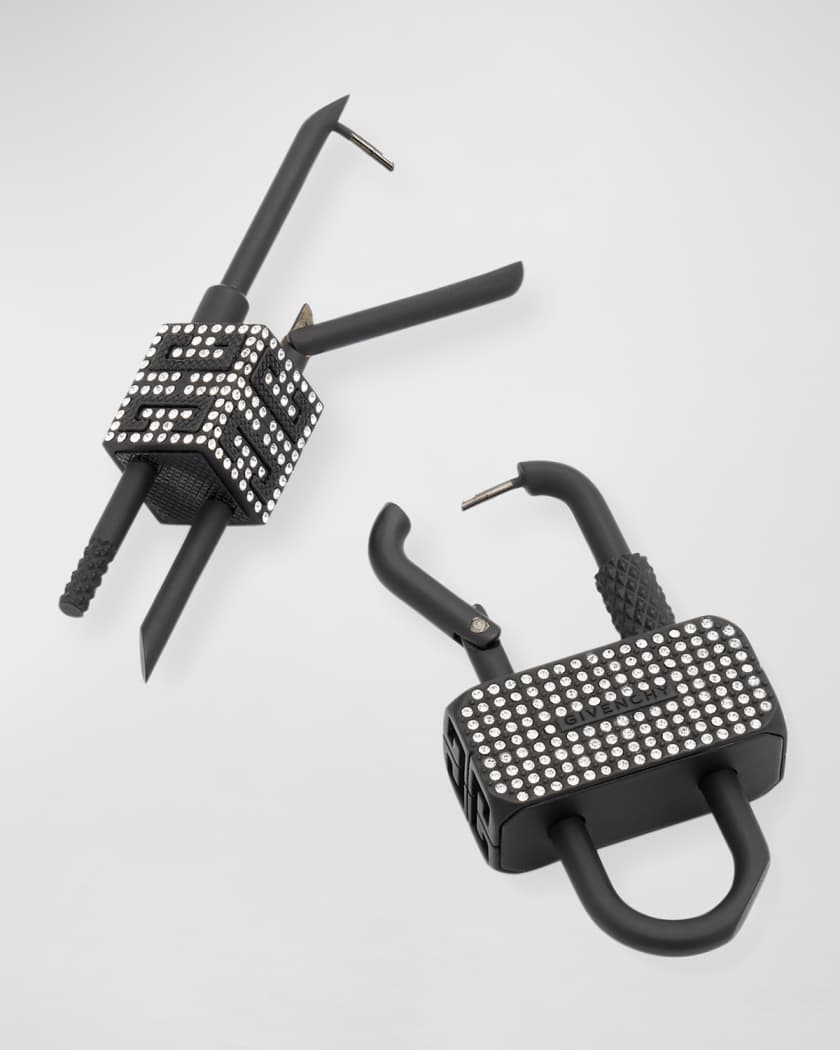 Men's Crystal Pave Asymmetrical Padlock Earrings