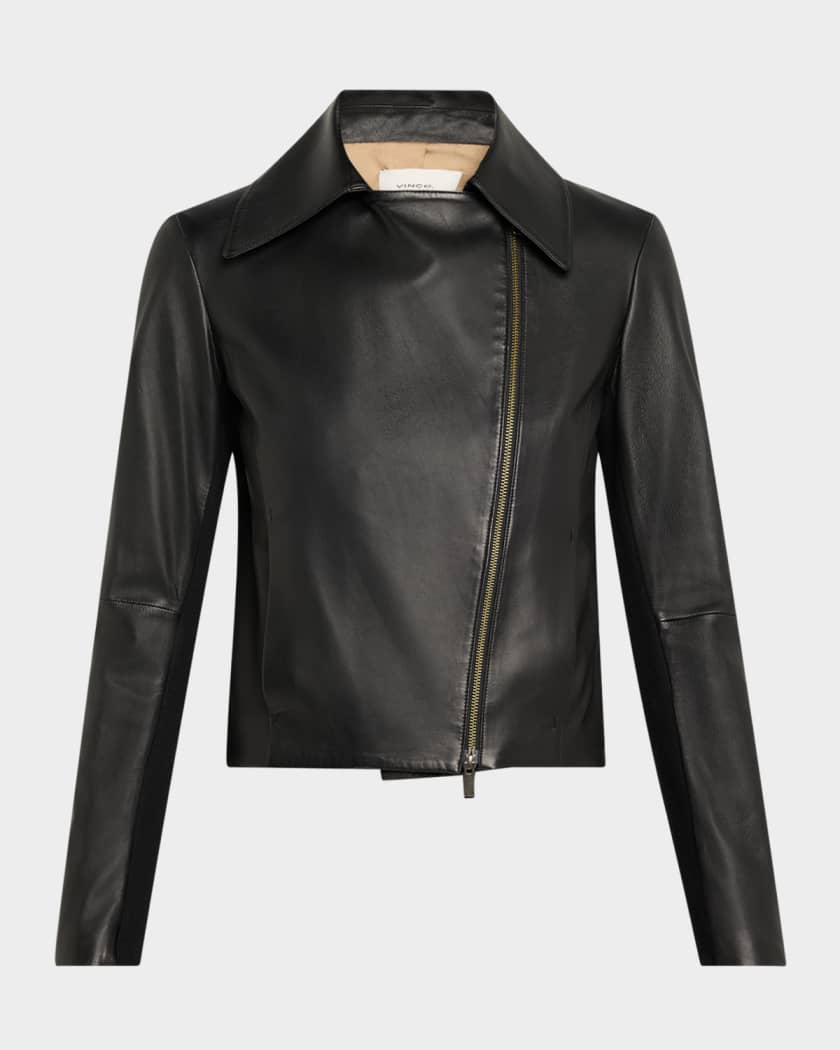 Zip-Front Lightweight Leather Jacket