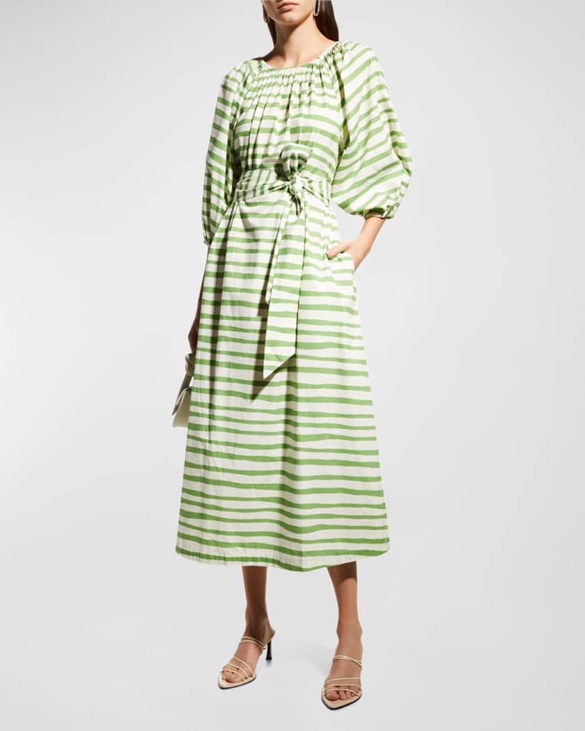 Bliss Striped Balloon-Sleeve Maxi Dress