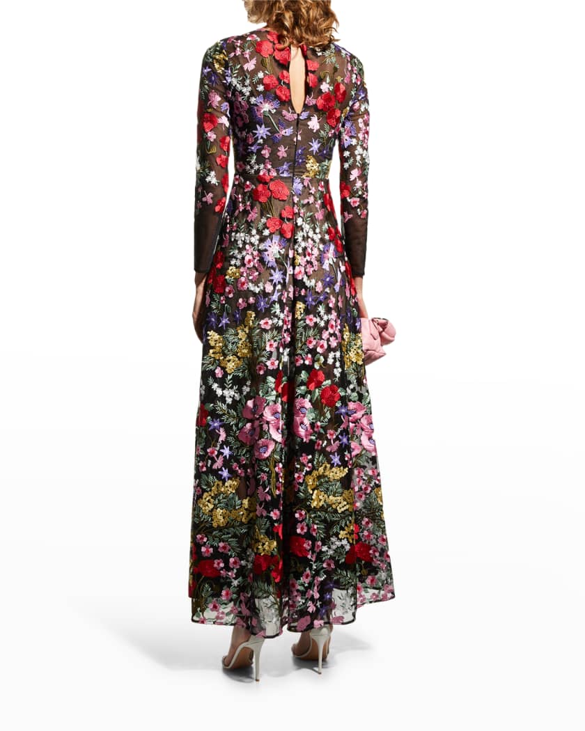 dress the population ava floral embroidered bracelet sleeve gown