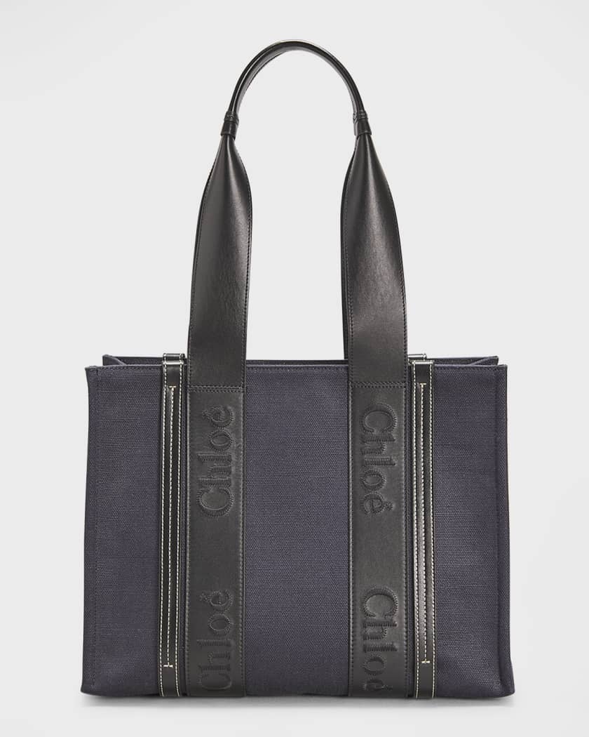 Chloe Woody Medium Logo Linen Tote Bag