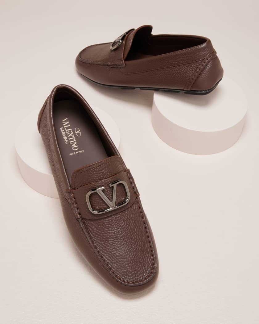 V Logo Leather Trimmed Belt in Brown - Valentino Garavani