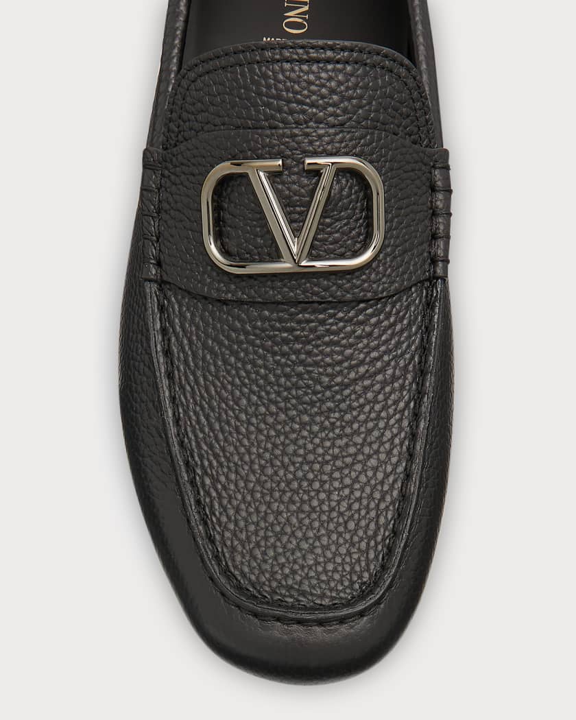 Valentino Garavani Men s V Logo Leather Drivers Neiman Marcus