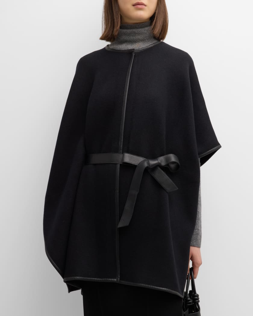 Cashmere Leather Belted Cape