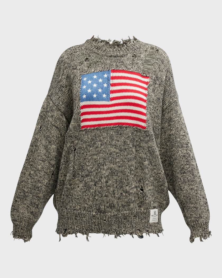 vintage broken flag sweater 星条期 ダメージニット