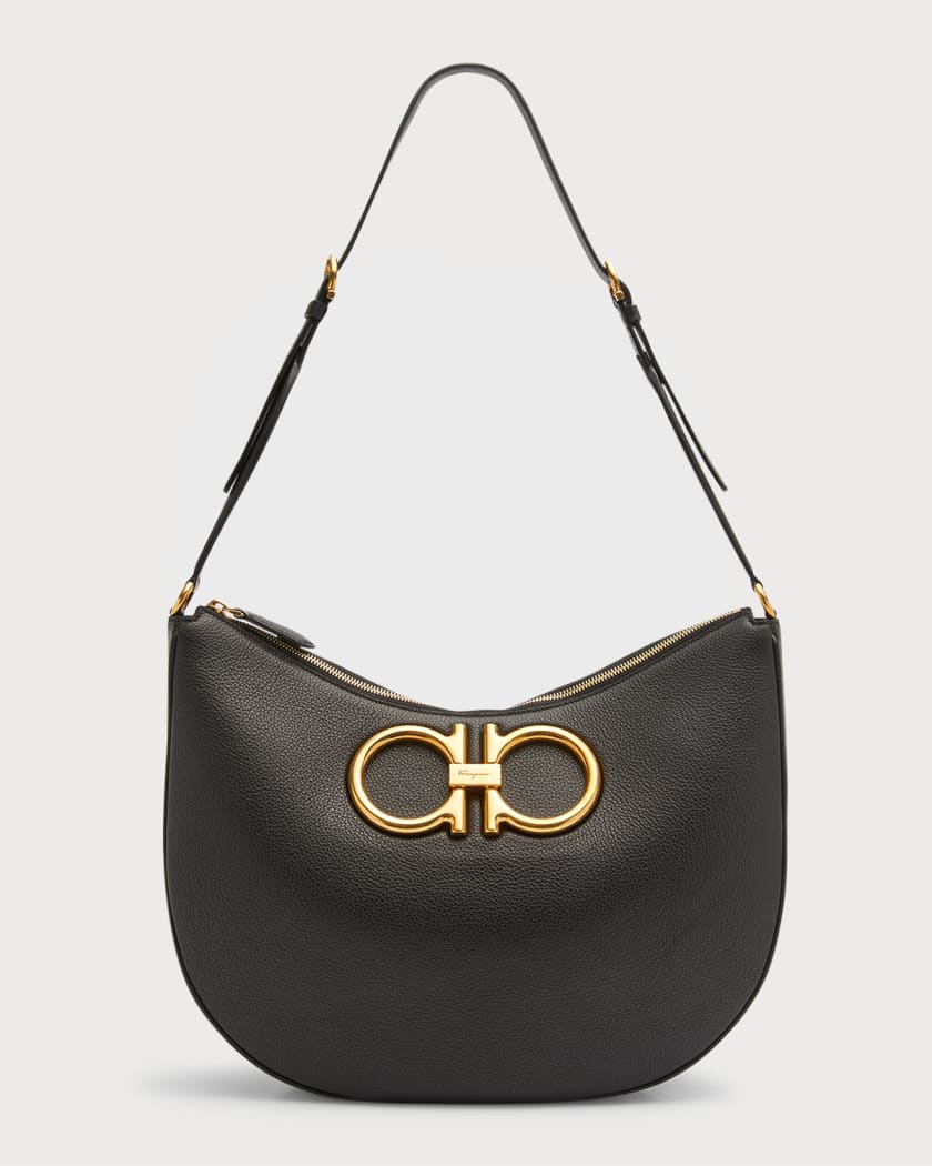 最も完璧な New SALVATORE FERRAGAMO,Maxi Gancio Logo,Zip Hobo Bag バッグ