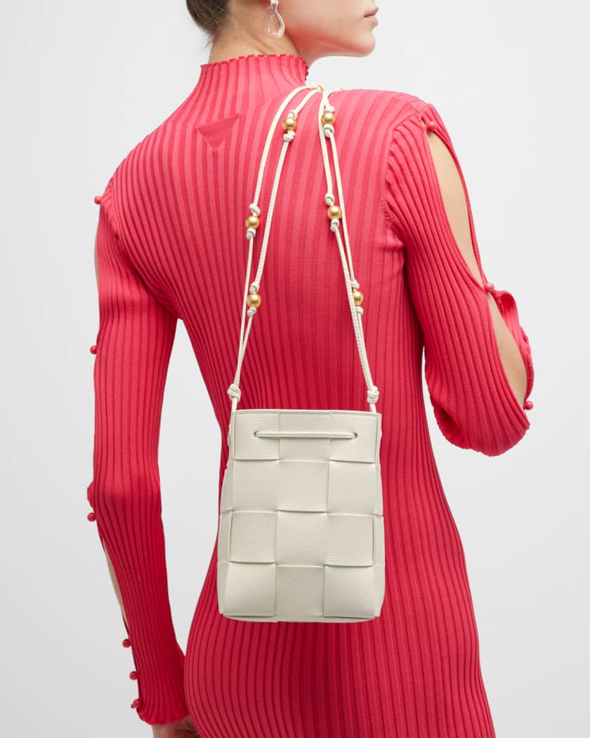 Bottega Veneta Knot Bucket Bag Medium Intrecciato Space in Calfskin Leather  with Silver-tone - US