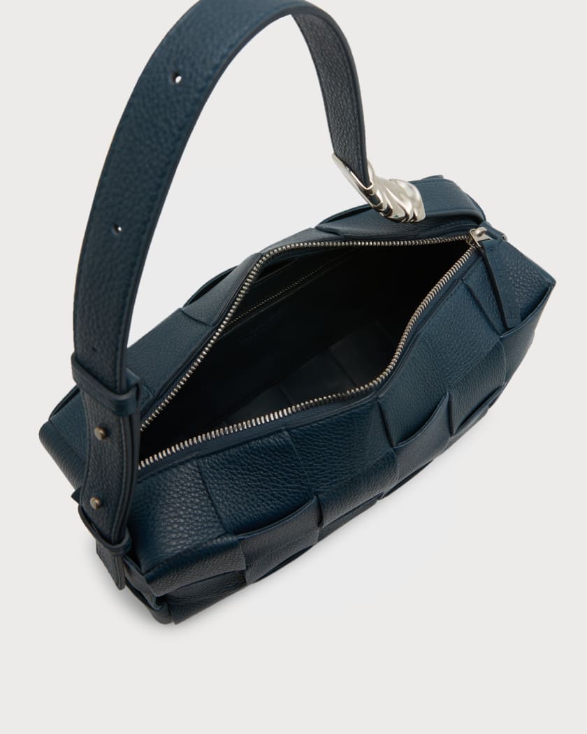 Bottega Veneta Dark Blue/Black Snake Skin and Intrecciato Leather Shoulder  Bag Bottega Veneta
