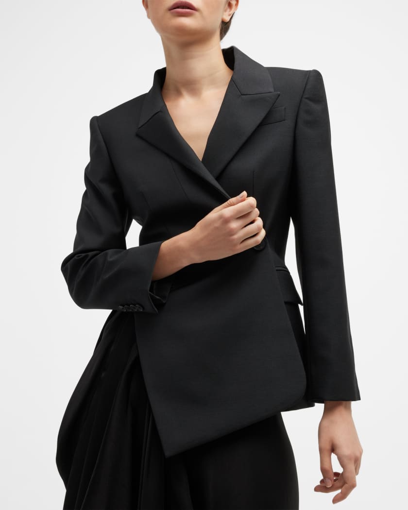 McQueen Wool Asymmetric Blazer Jacket | Neiman Marcus