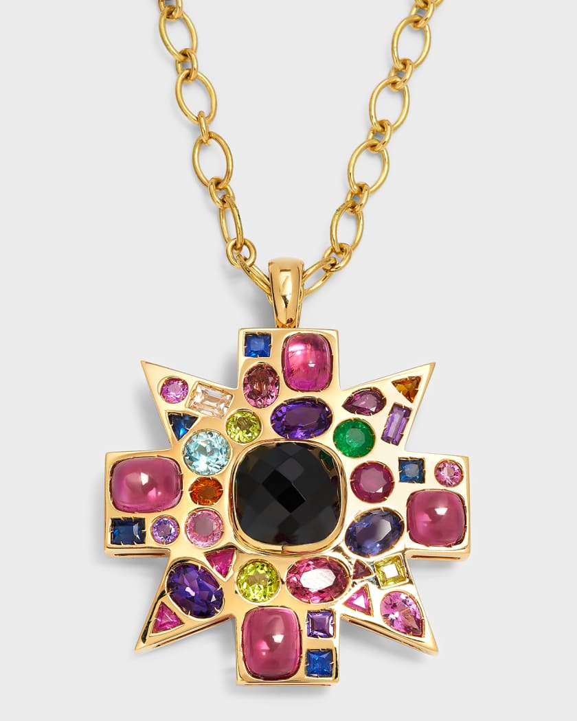Verdura 18K Black Spinel, Rubellite and Colored Stone Byzantine Pendant-Brooch  Necklace