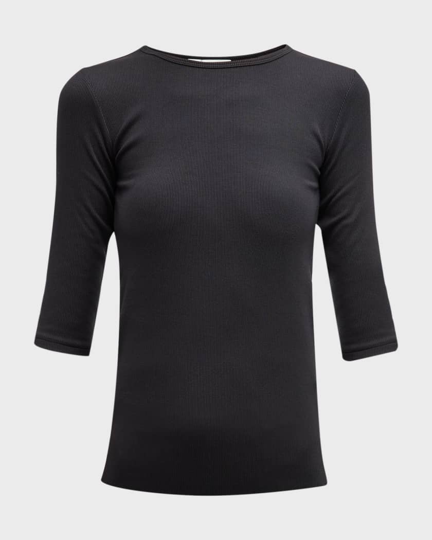 L'AGENCE Tess Long Sleeve Tee in Black Micro Modal