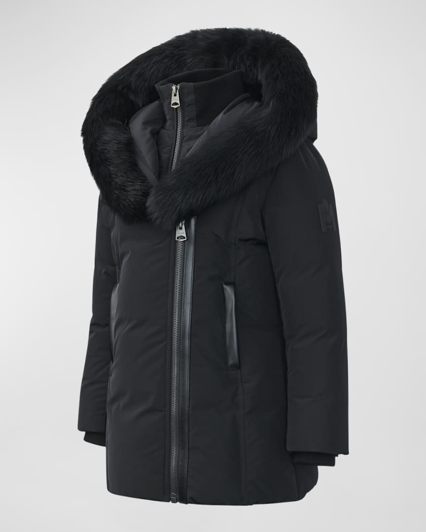 Girl's Recycled Down Coat W/ Signature Mackage Collar, Size 8-14