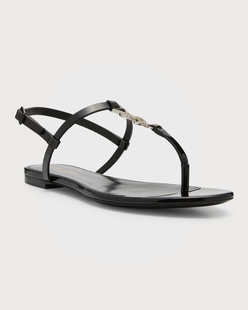 Cassandra patent leather thong sandals in black - Saint Laurent