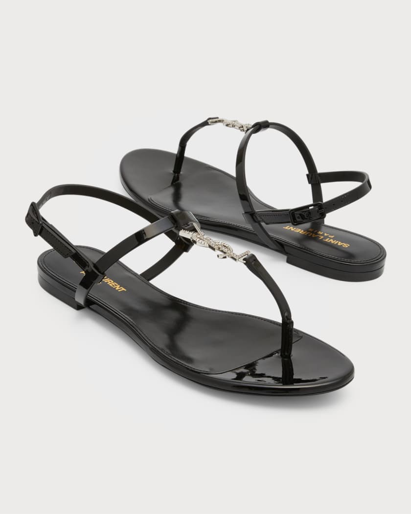 Saint Laurent Cassandra YSL Strass Medallion Sandals Neiman Marcus