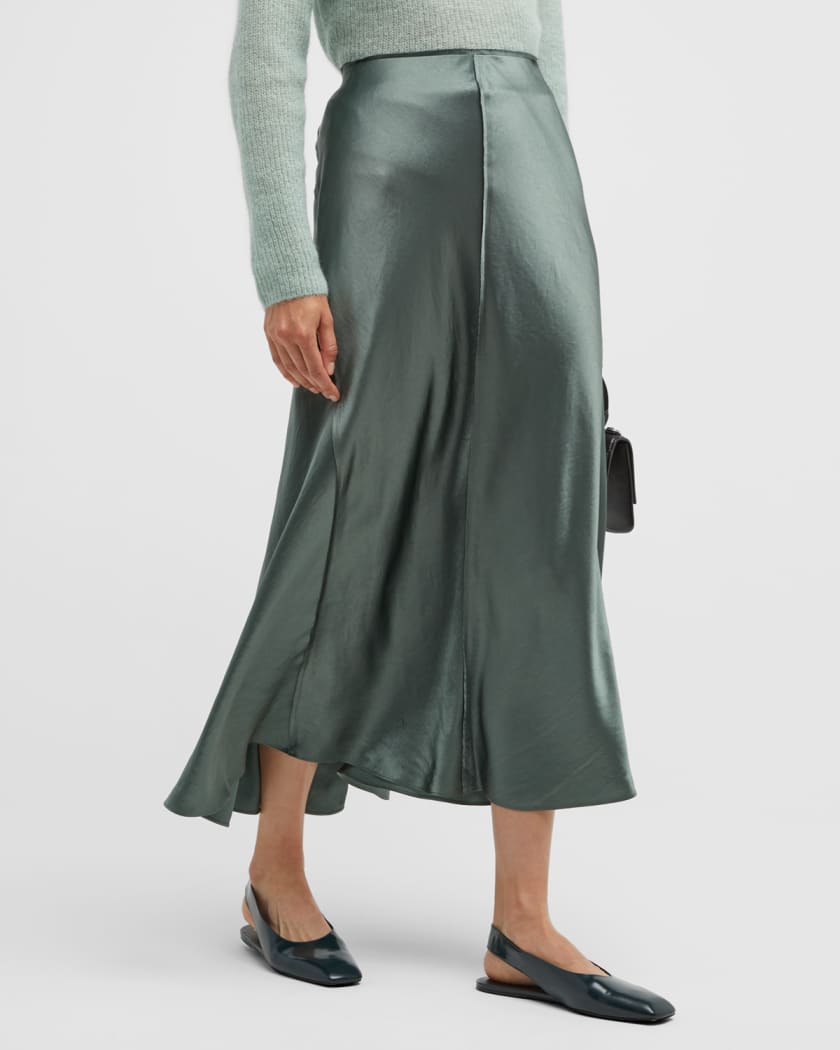 Raw Edge Paneled Midi Slip Skirt