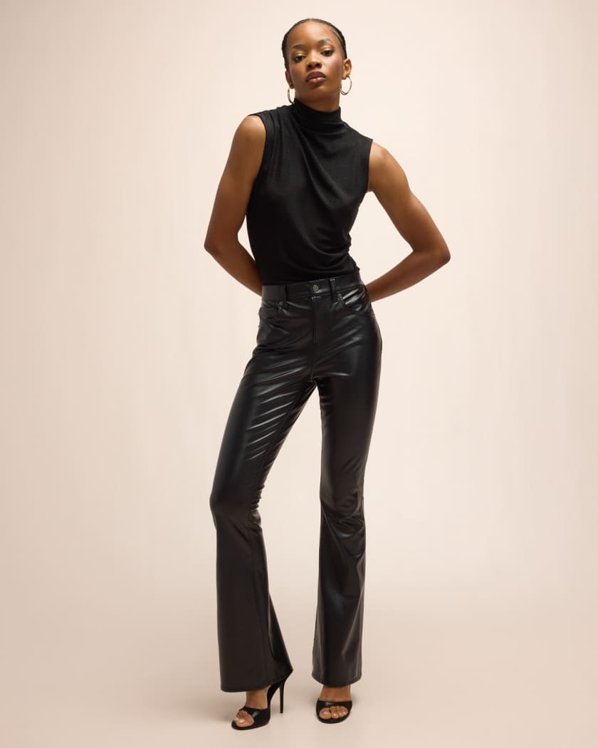 FAUX LEATHER SLIM FLARE TROUSERS WITH SLITS - Black